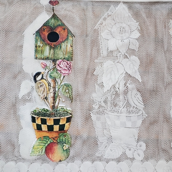 Lace flowers, birds and birdhouses window valance curtain Cottagecore - Picture 7 of 12